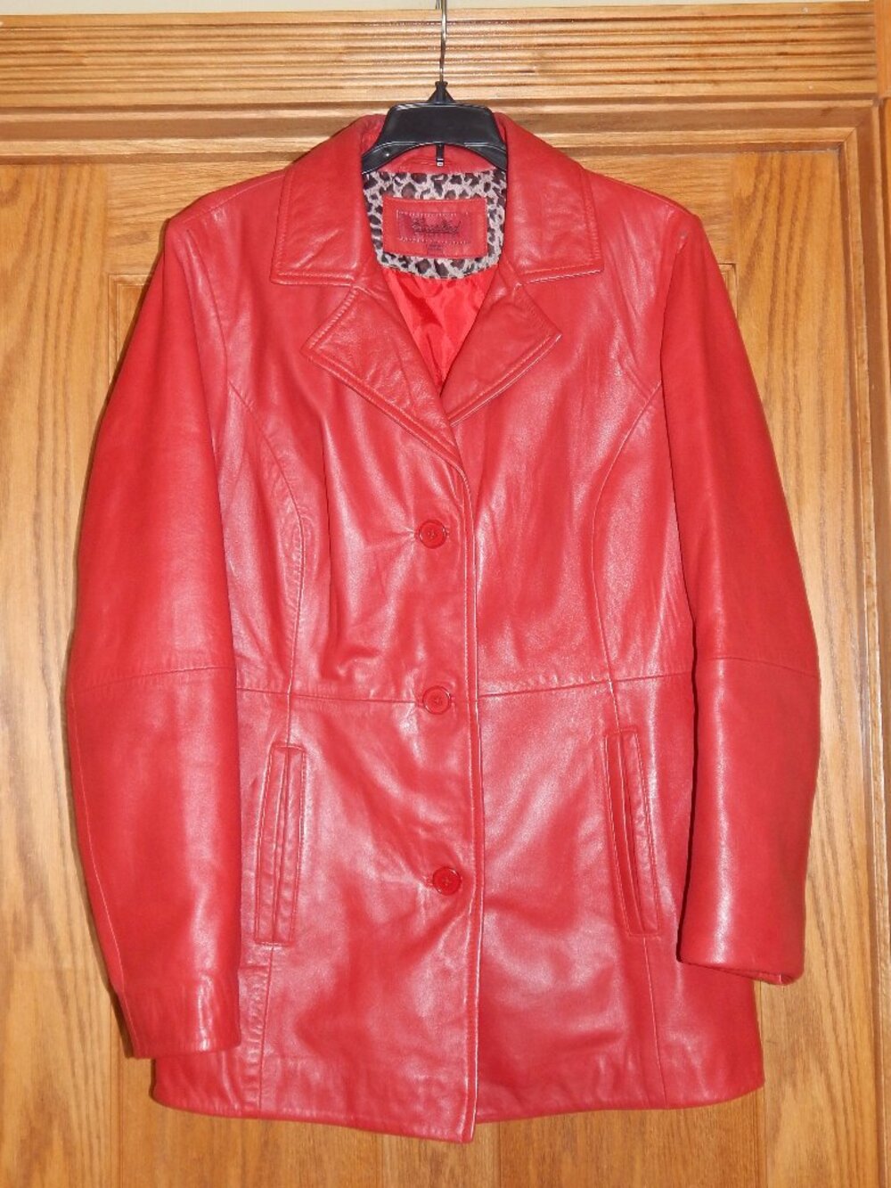 Excelled Red Leather Button Jacket Women's Size Medium M Lined Long Sleeve